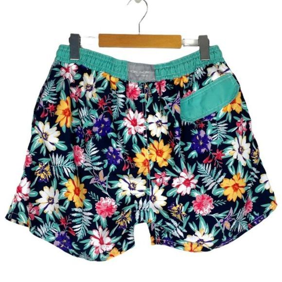 Jon Sonen Swimwear Men's Lined Floral Print Drawstring Bathing Suit Trunks US XL - Picture 2 of 8